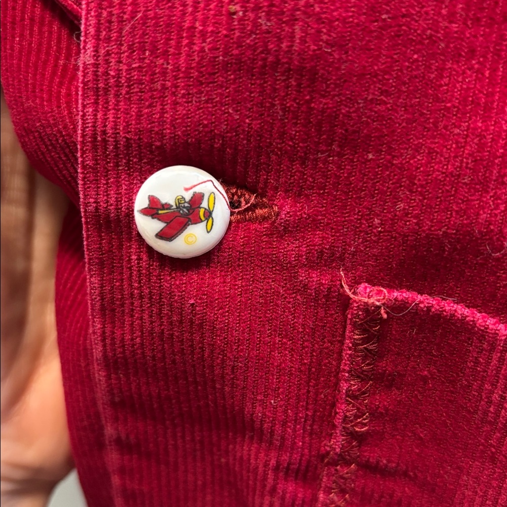 Handmade Wine Red Corduroy Airplane Detail Button-Up Shirt Size 4T - Picture 3 of 6